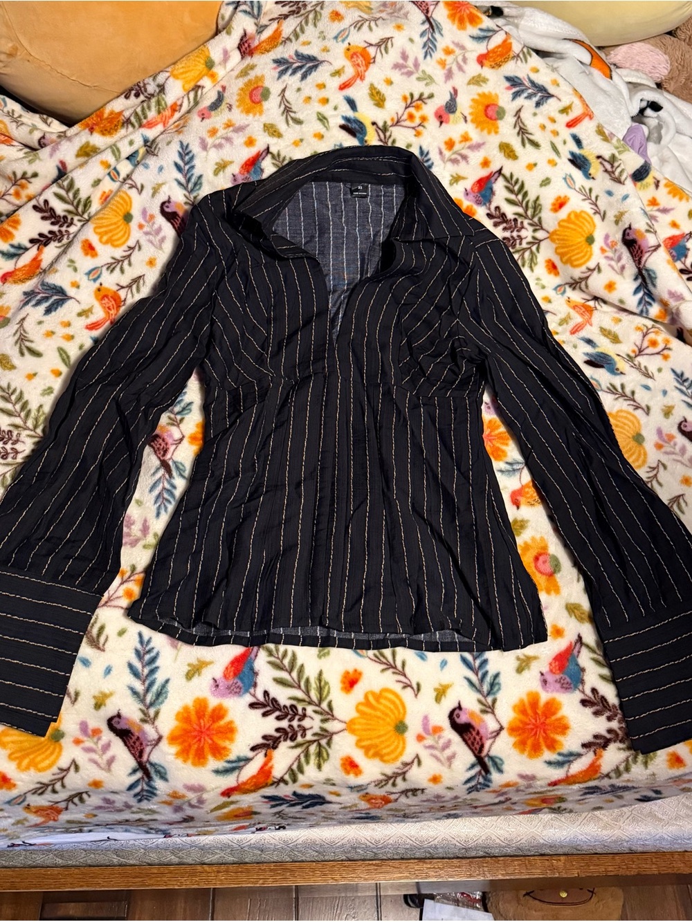 SHEIN Black Pinstripe Long Sleeve Button-Front Blouse